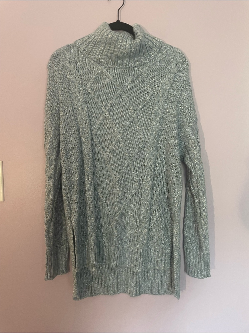 Lauren Conrad Light Blue Cable Knit Turtleneck Sweater size M | Tunic Length